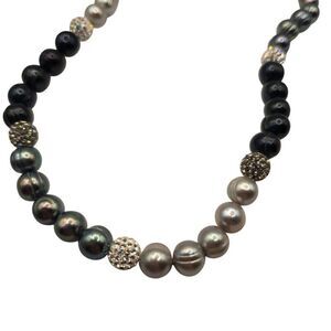 New Honora Freshwater Cultured Pearl Necklace Tuxedo Gray Black White Crystals 1